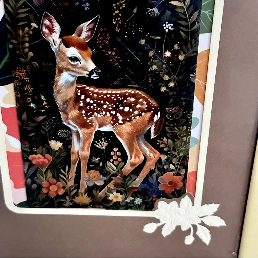 Vintage Frame Deer Postcard Moody Floral Fawn Gold Framed Wall Art Nature Boho
